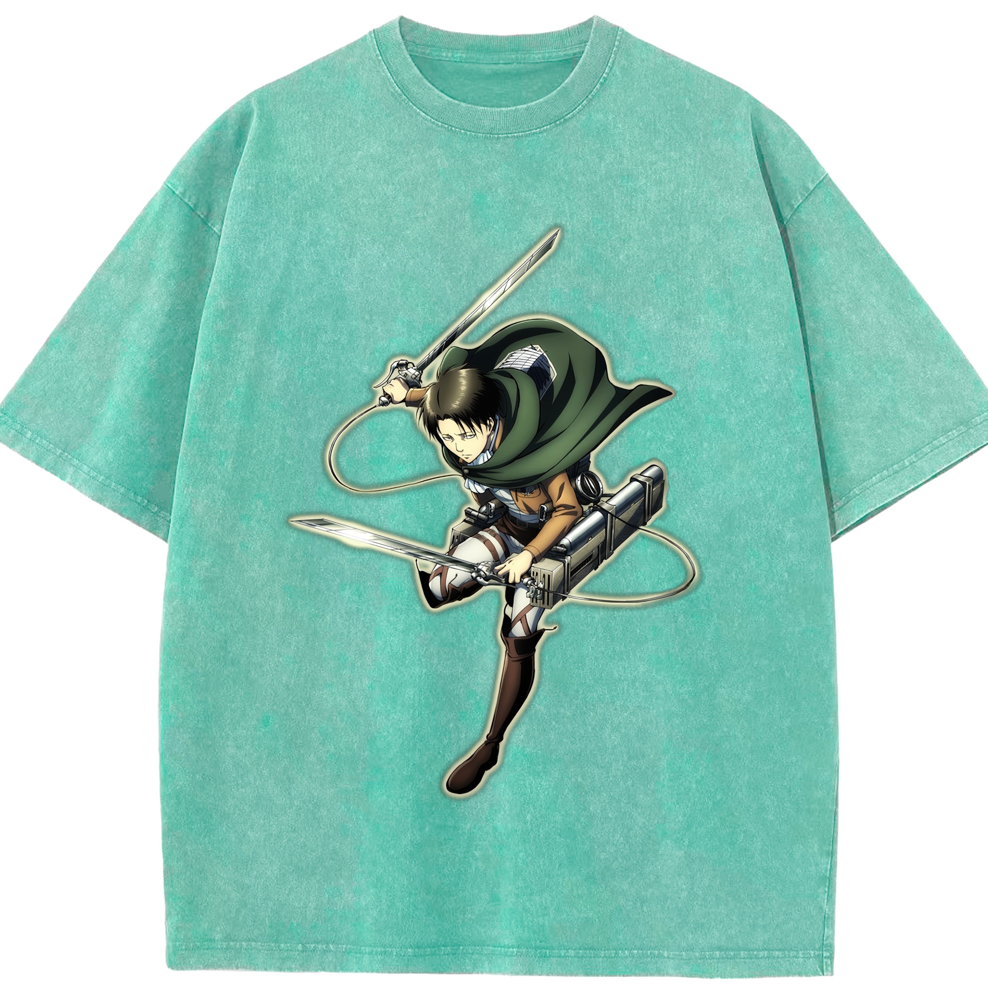 （画像用） 進撃の巨人 リヴァイ·アッカーマン Attack on Titan Levi Ackerman 綿100% ヴィンテージ風 半袖Tシャツ（フロントプリント）